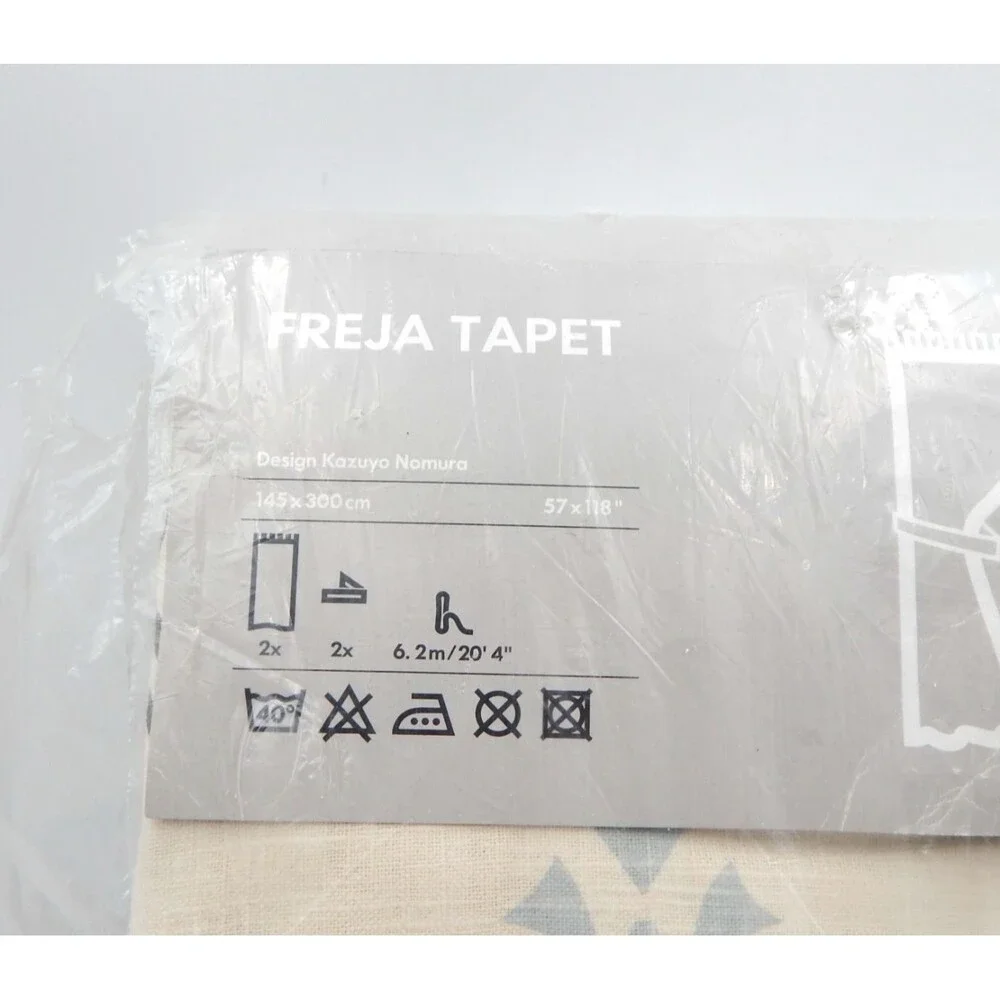 Ikea Freja Tapet Cream Geometric Curtain Panels Blue Brown 57x118” Panel 4pc
